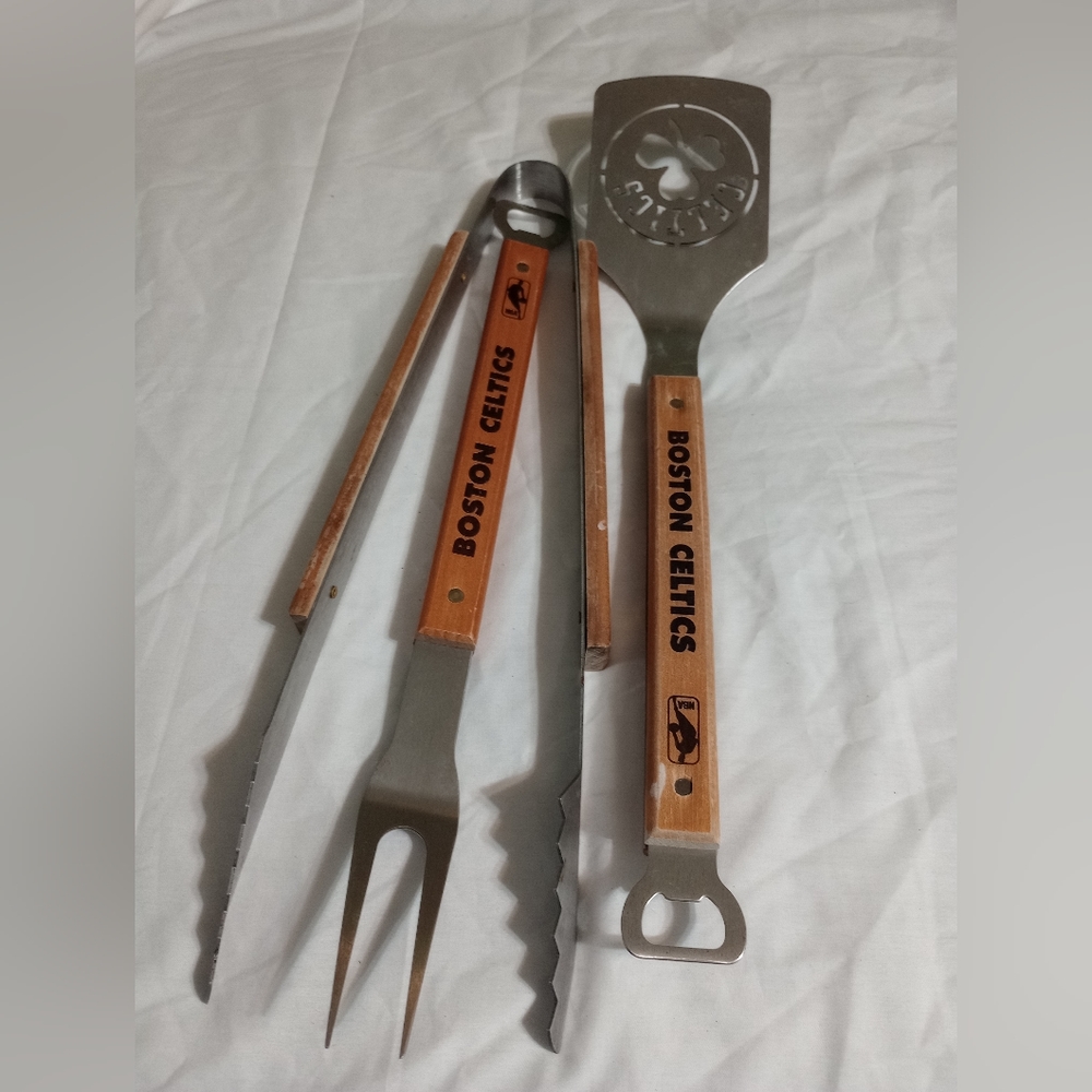 Boston Celtics Sportula / Spatula BBQ Utensil Bottle Opener Tongs And Fork